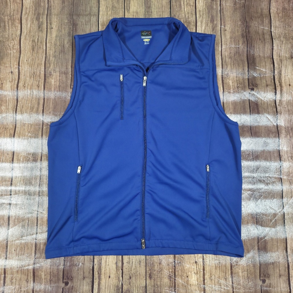 Greg Norman Full Zip Golf Vest Mens XXL Blue Zip Pockets PlayDry Gorpcore